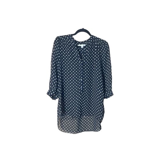 LC Lauren Conrad Top Womens M Black White Polka Dot Sheer Blouse - Picture 7 of 7